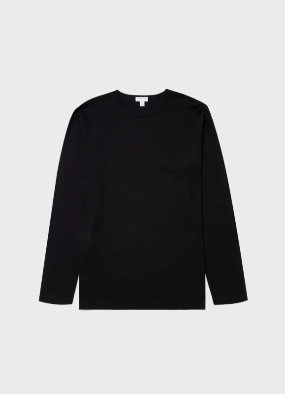 Men's Cotton Modal Lounge Long Sleeve T-shirt in Black sold by Sunspel