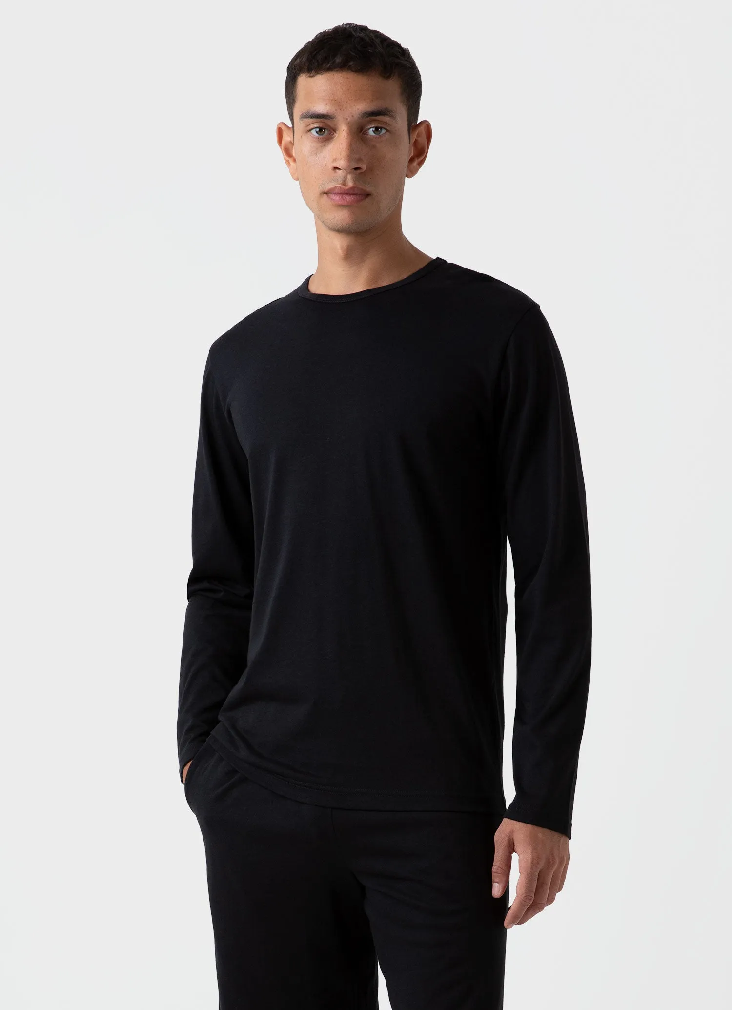 Men's Cotton Modal Lounge Long Sleeve T-shirt in Black sold by Sunspel product image thumbnail 2