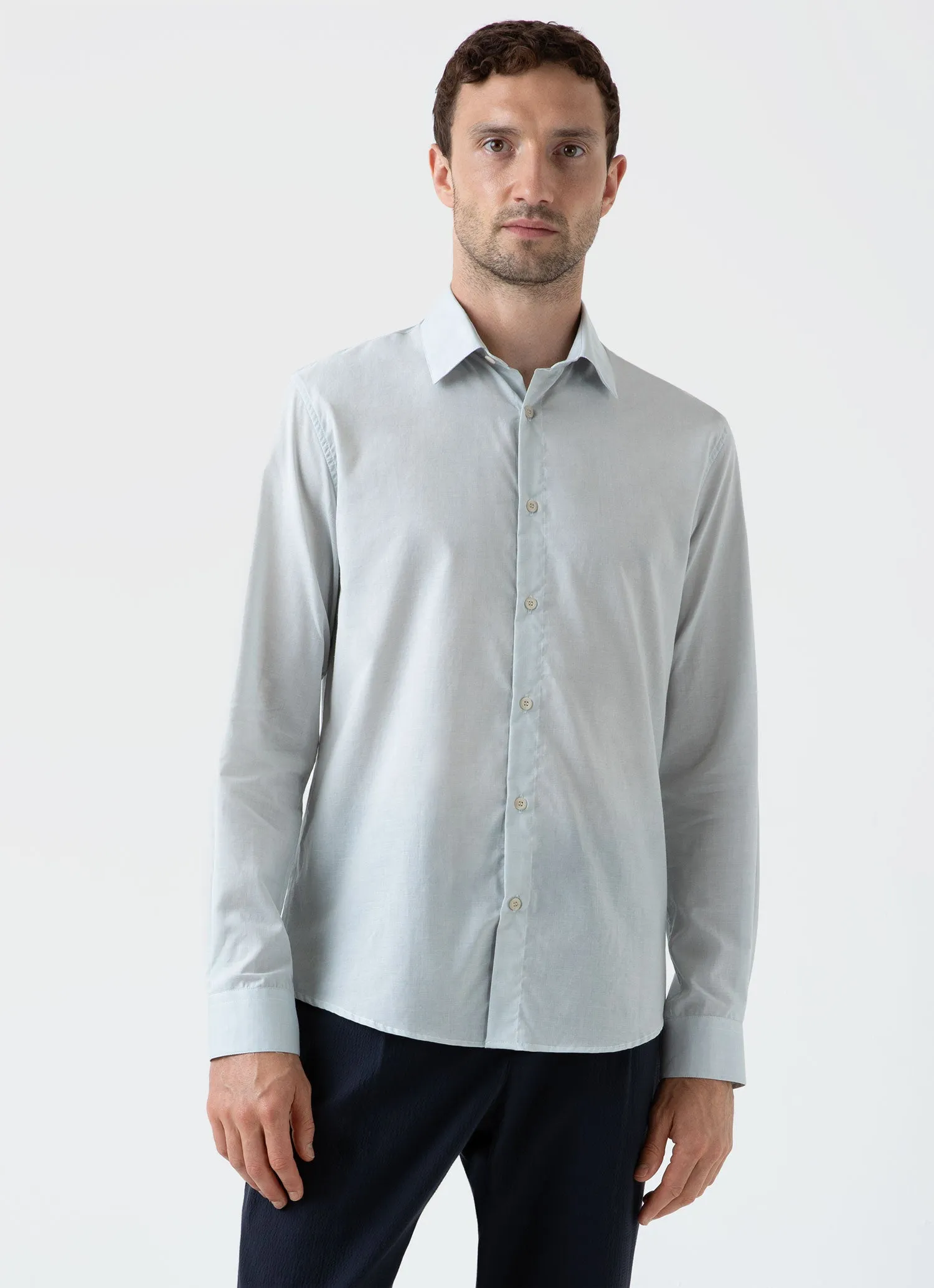 Men's Cotton Cashmere Shirt in Light Blue sold by Sunspel product image thumbnail 2