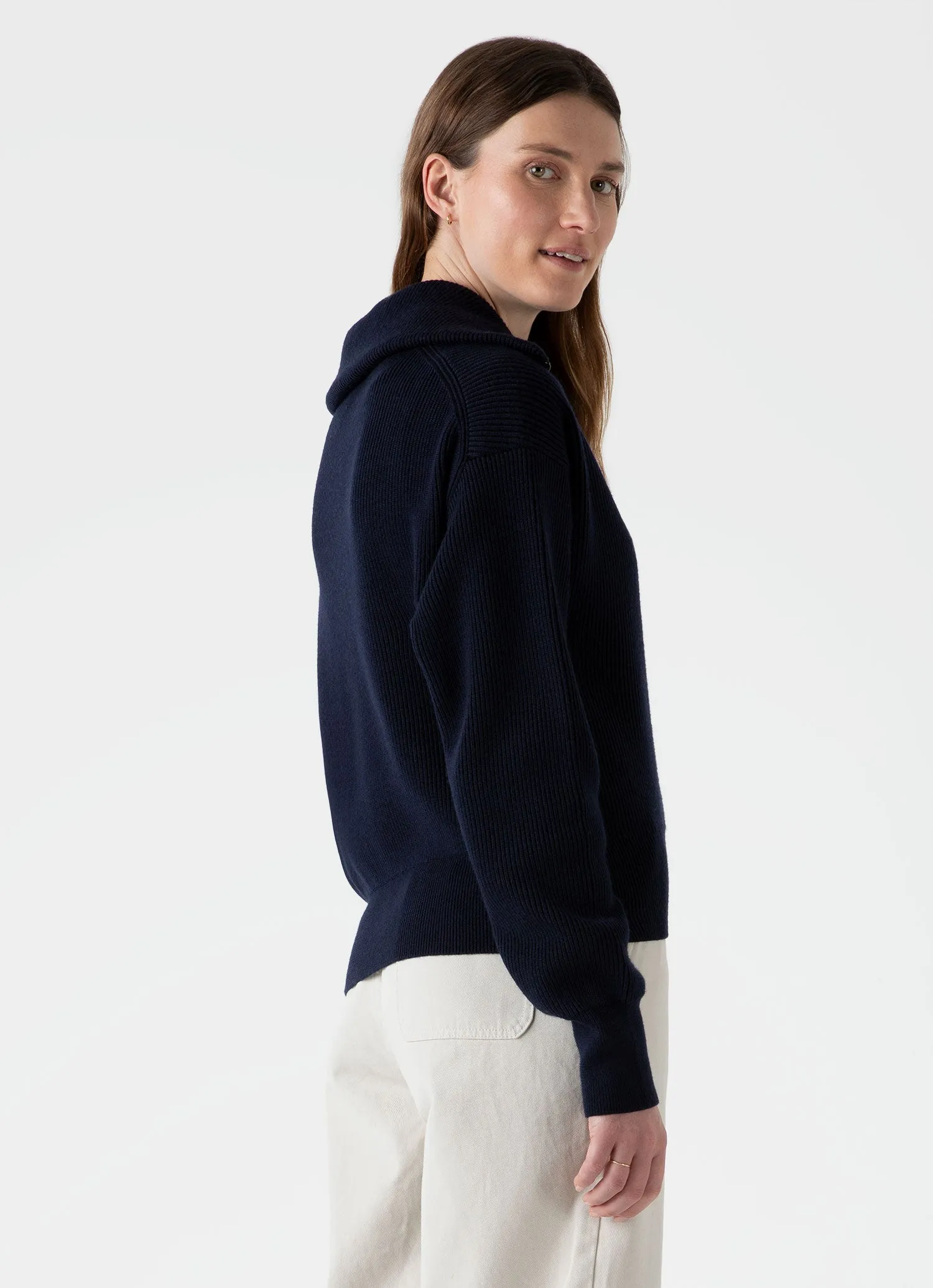 Women's Ribbed Half Zip Jumper in Navy sold by Sunspel product image thumbnail 4