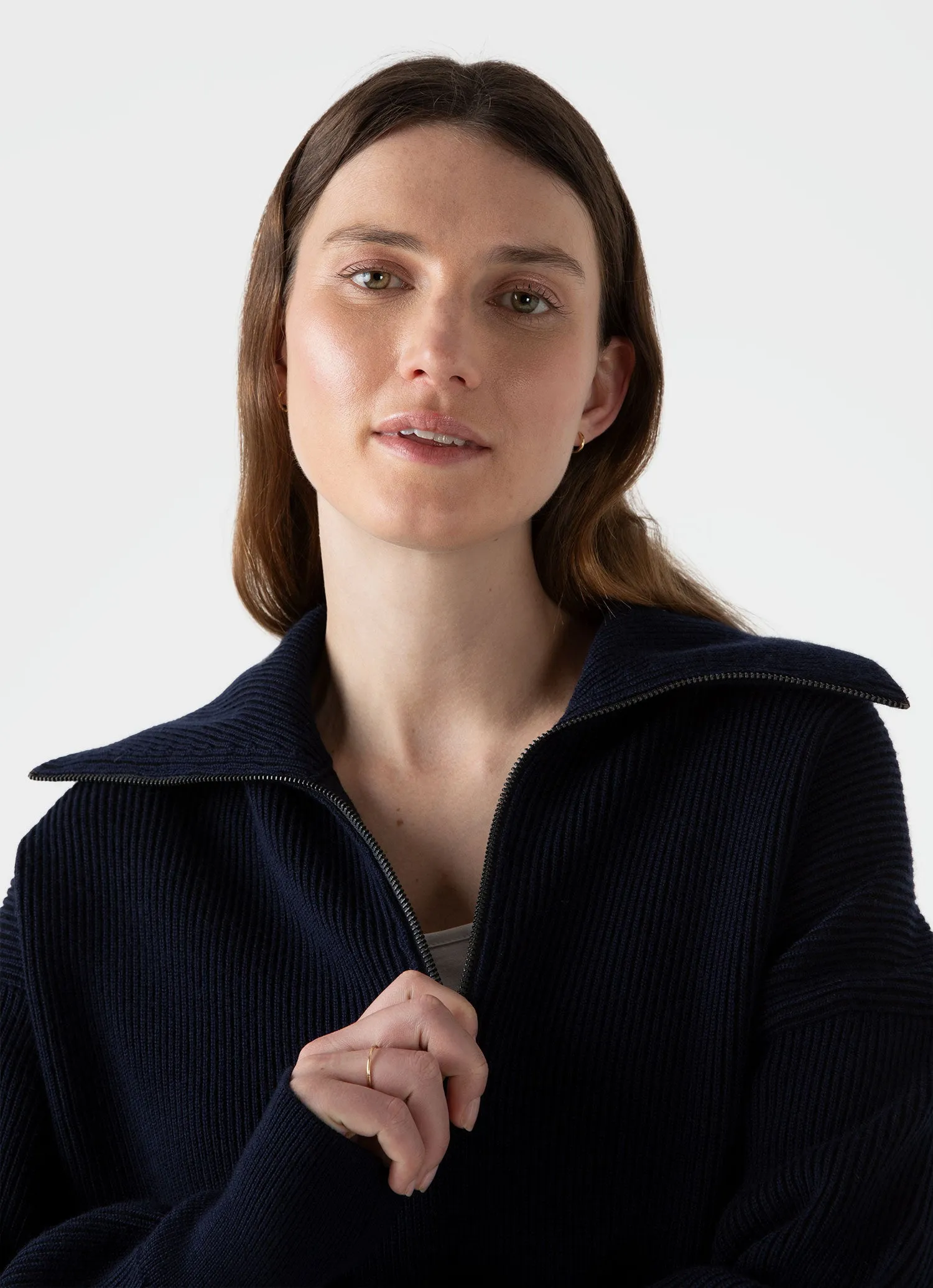 Women's Ribbed Half Zip Jumper in Navy sold by Sunspel product image thumbnail 2