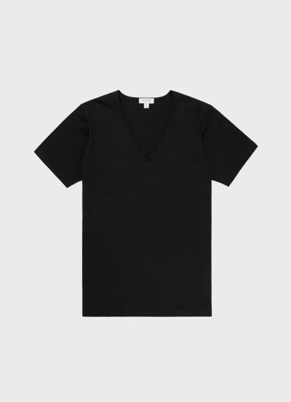 Men's Superfine Cotton V-neck Underwear T-shirt in Black sold by Sunspel