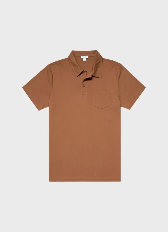Men's Riviera Polo Shirt in Gingerbread made by Sunspel