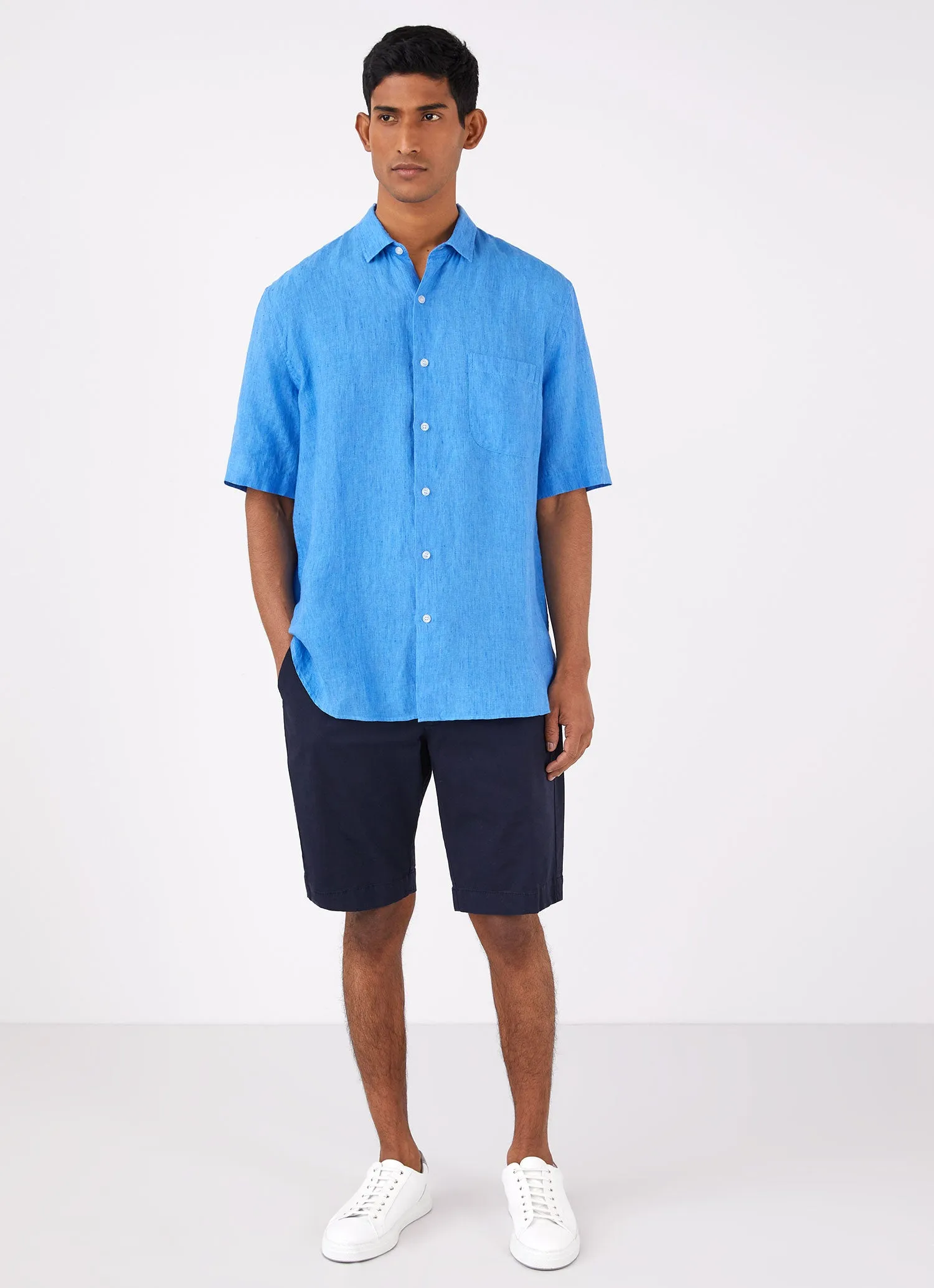 Men's Short Sleeve Linen Shirt in Lake Blue sold by Sunspel product image thumbnail 3