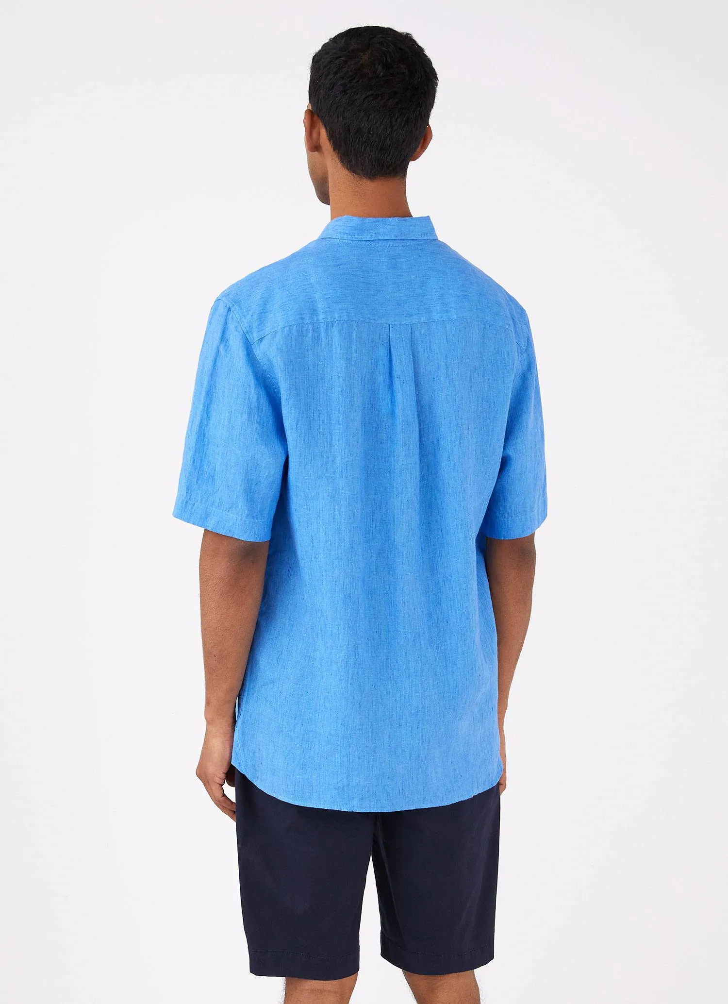 Men's Short Sleeve Linen Shirt in Lake Blue sold by Sunspel product image thumbnail 4