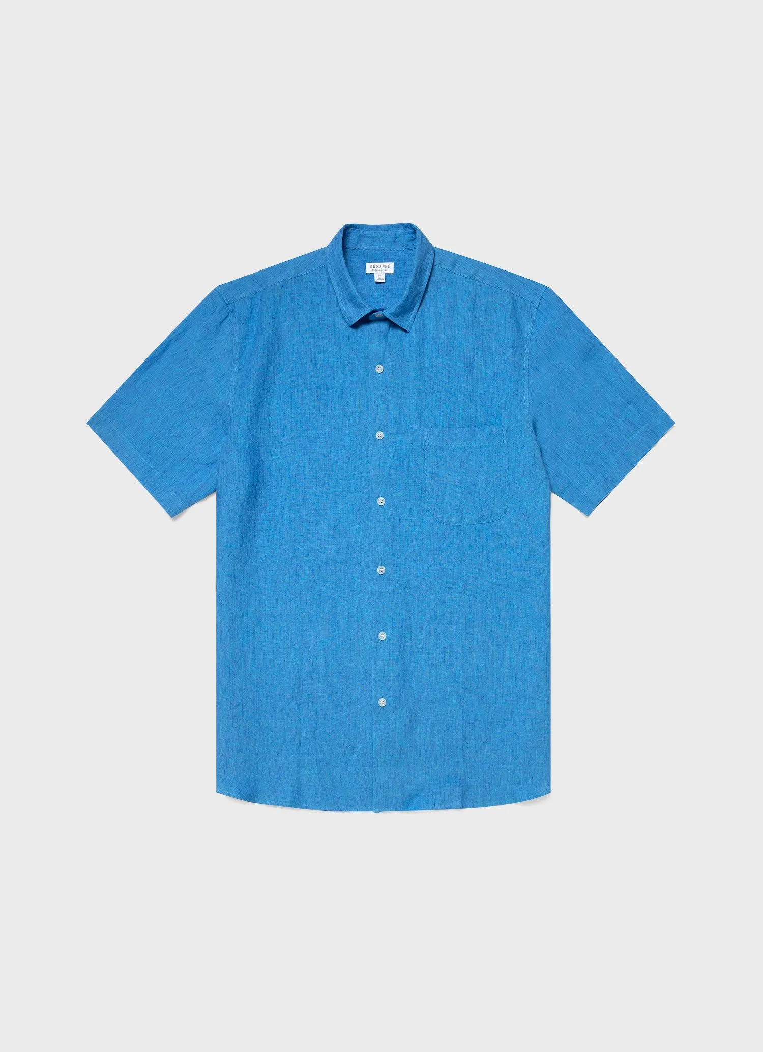 Men's Short Sleeve Linen Shirt in Lake Blue sold by Sunspel