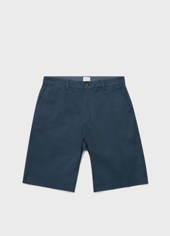 Men's Stretch Cotton Twill Chino Shorts in Shale Blue sold by Sunspel