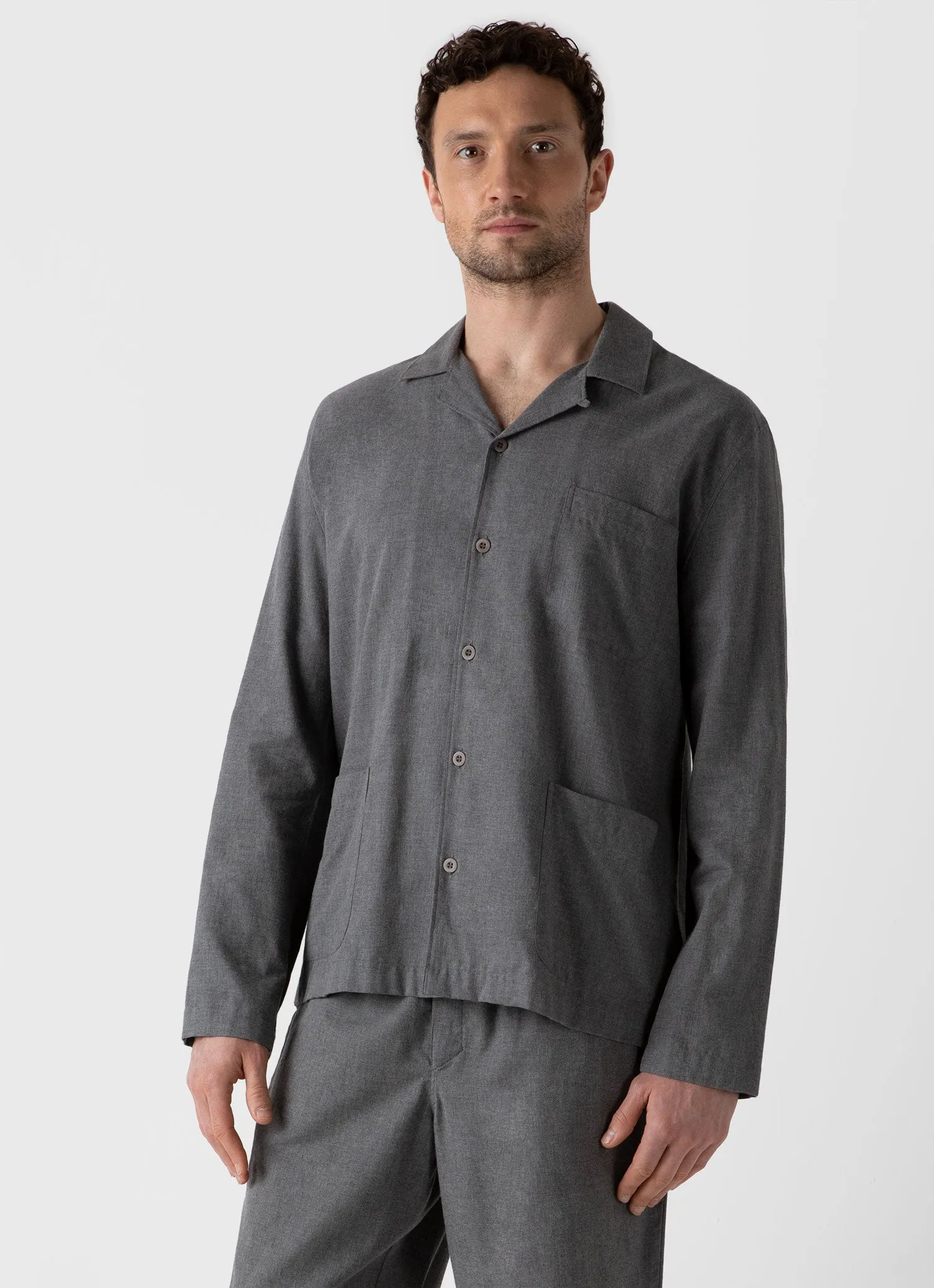 Men's Cotton Flannel Pyjama Set in Mid Grey Melange sold by Sunspel product image thumbnail 5