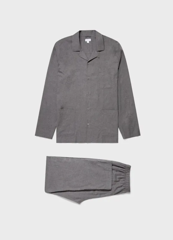Men's Cotton Flannel Pyjama Set in Mid Grey Melange sold by Sunspel