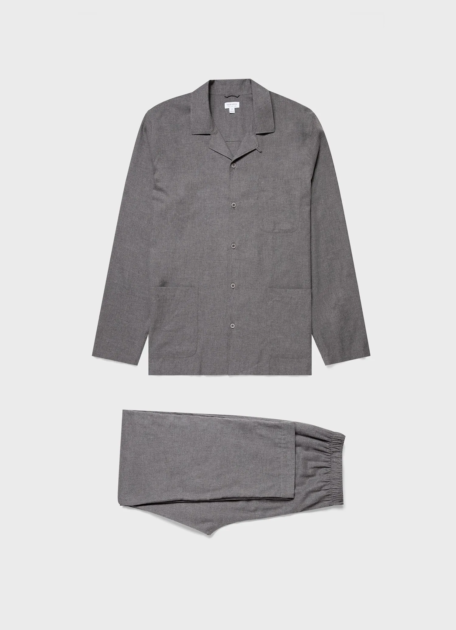 Men's Cotton Flannel Pyjama Set in Mid Grey Melange sold by Sunspel