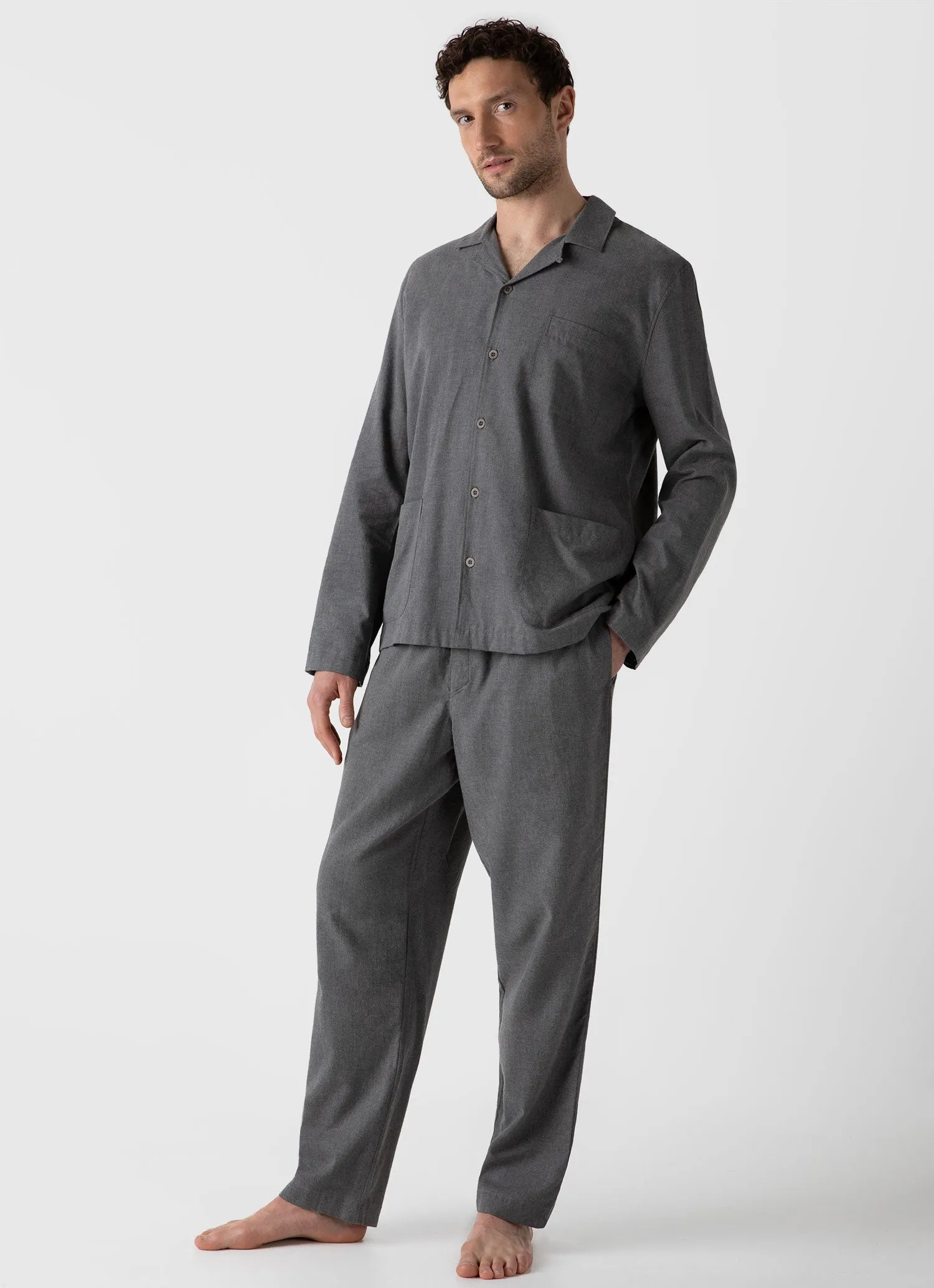 Men's Cotton Flannel Pyjama Set in Mid Grey Melange sold by Sunspel product image thumbnail 2