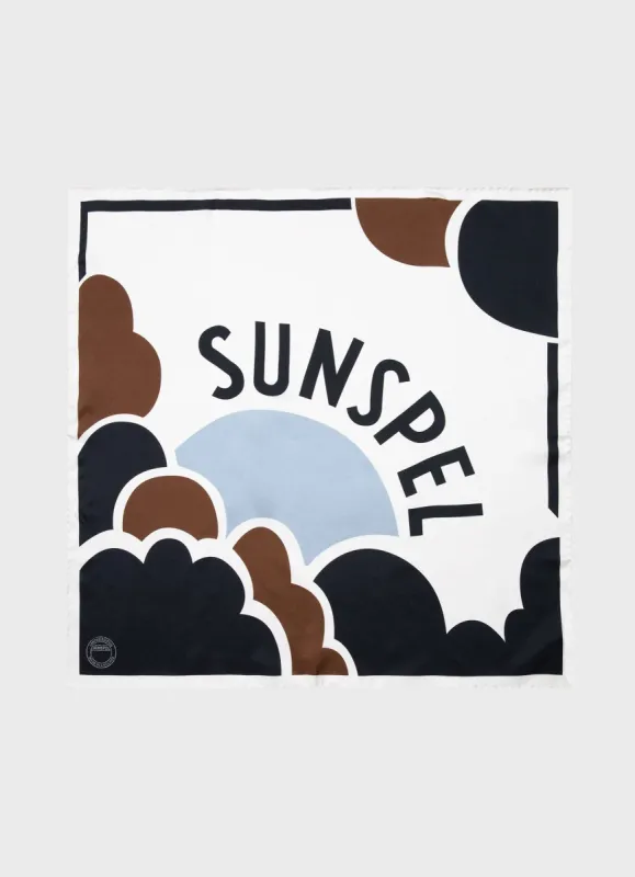Women's Silk Scarf in Ecru/Mushroom/Navy/Polar Blue sold by Sunspel