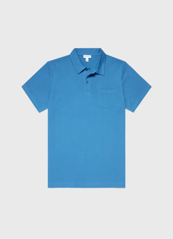 Men's Riviera Polo Shirt in Blue Jean sold by Sunspel