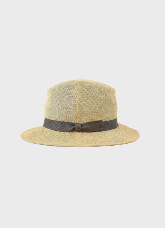 Kijima Takayuki Paper Hat in Natural / Dark Grey Ribbon sold by Sunspel