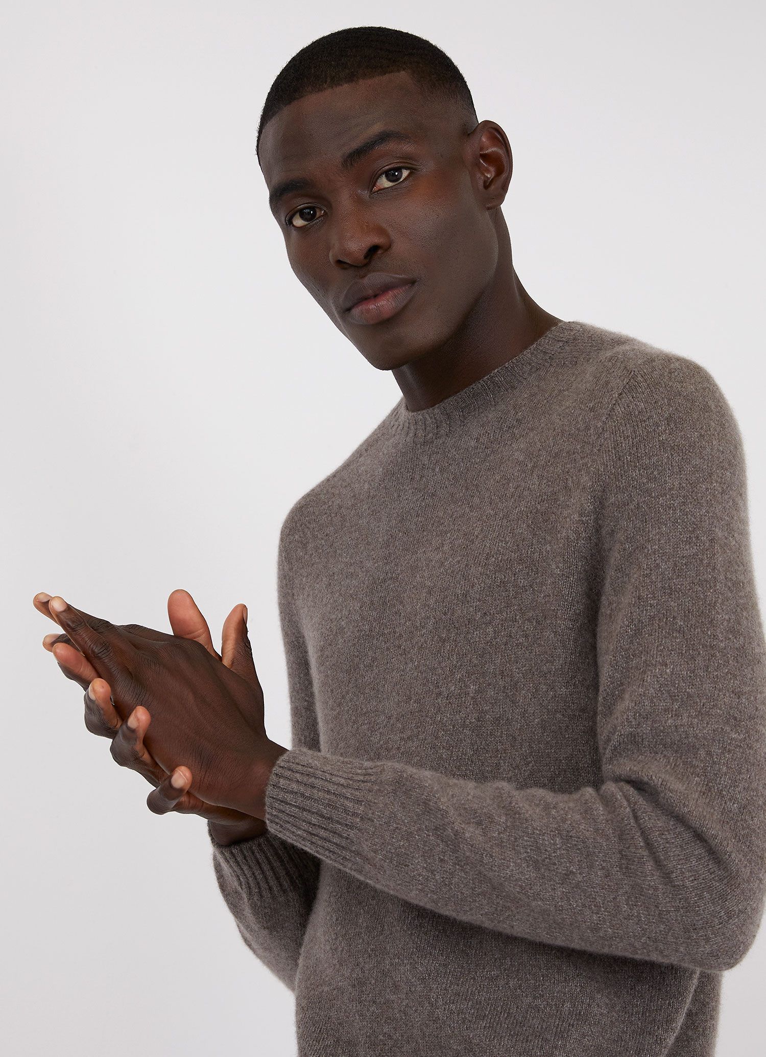 Men's Cashmere Cotton Jumper in Dark Oatmeal Melange sold by Sunspel product image thumbnail 5