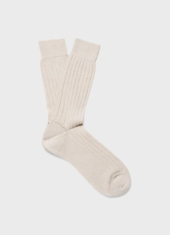 Men's Cashmere Ribbed Socks in Natural sold by Sunspel
