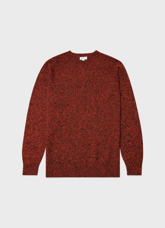 Men's Lambswool Crew Neck Jumper in Flame Mouline sold by Sunspel