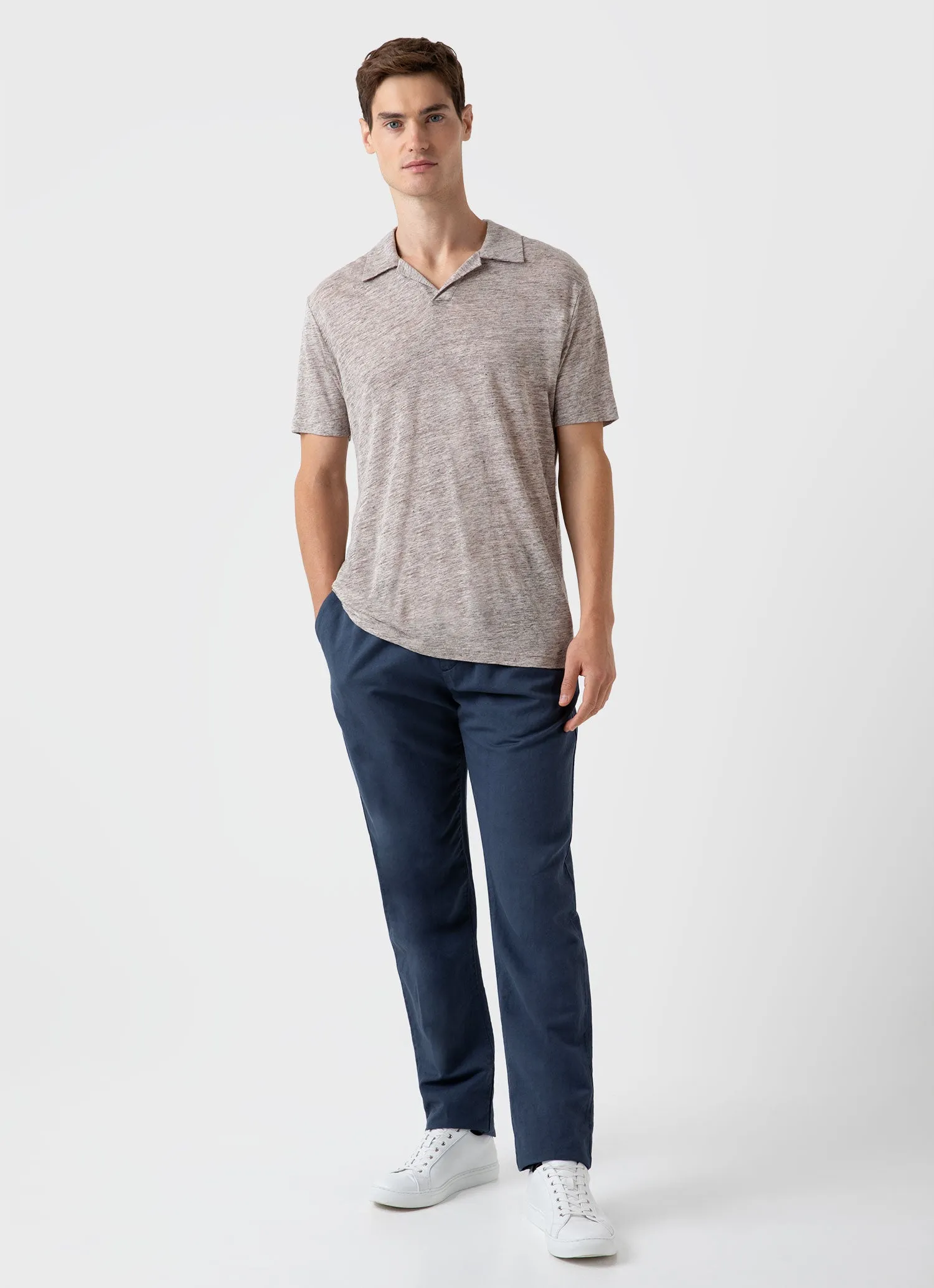 Men's Linen Polo Shirt in Oatmeal Melange sold by Sunspel product image thumbnail 3