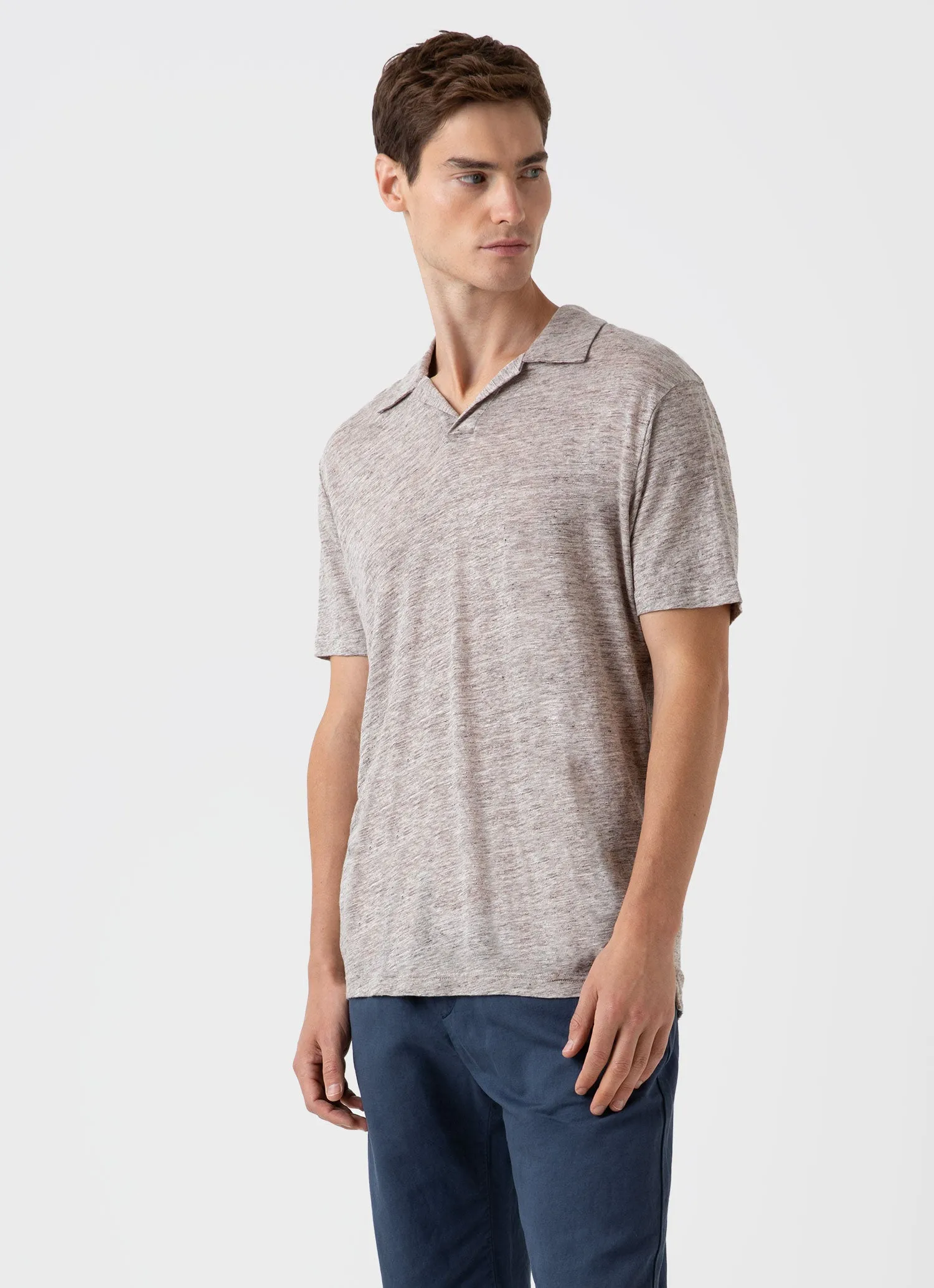 Men's Linen Polo Shirt in Oatmeal Melange sold by Sunspel product image thumbnail 2