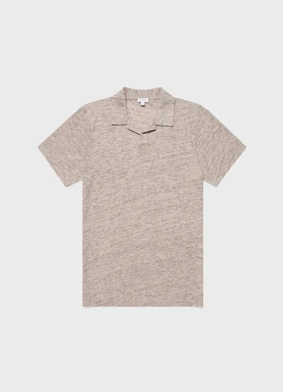 Men's Linen Polo Shirt in Oatmeal Melange sold by Sunspel