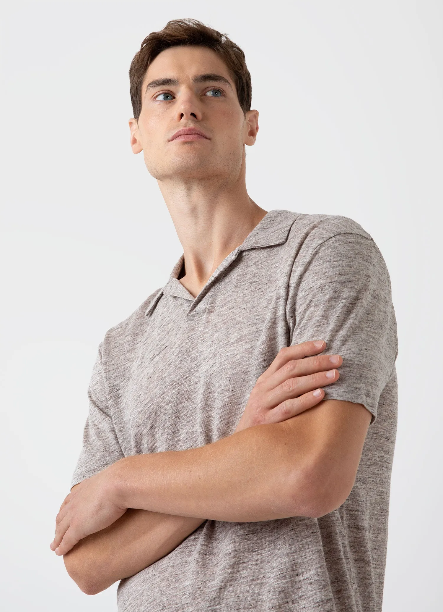 Men's Linen Polo Shirt in Oatmeal Melange sold by Sunspel product image thumbnail 5