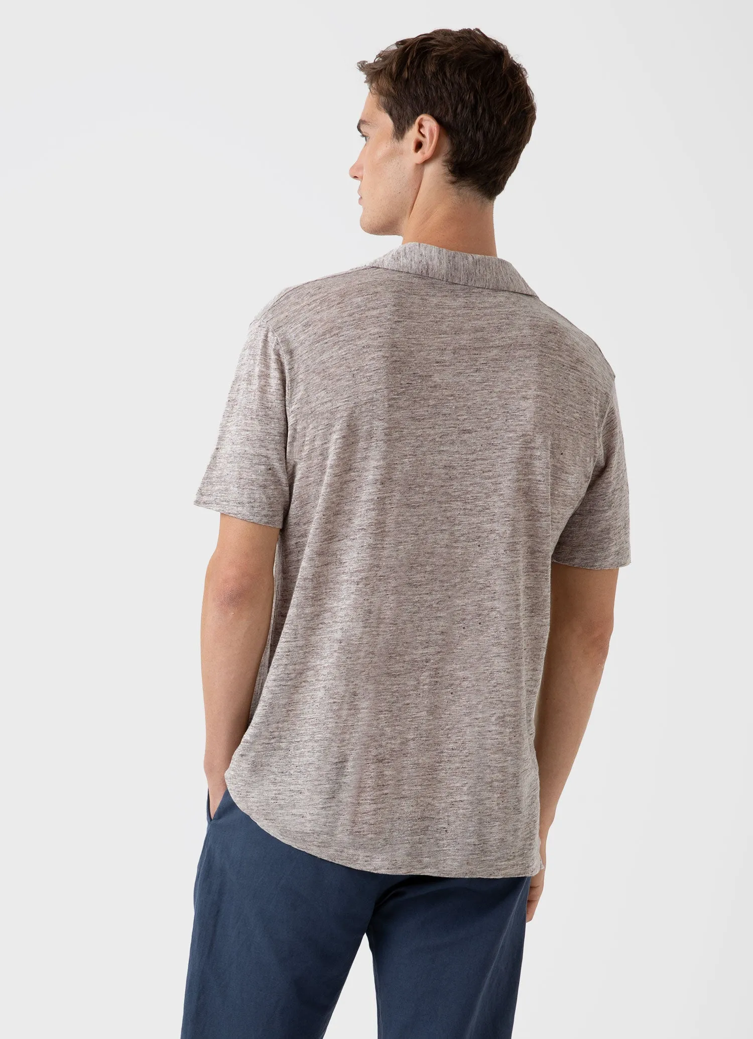 Men's Linen Polo Shirt in Oatmeal Melange sold by Sunspel product image thumbnail 4