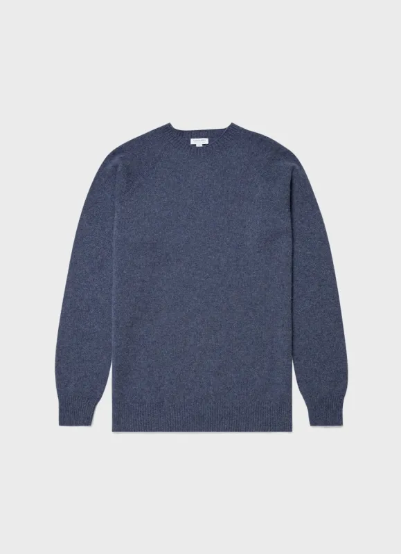Men's Lambswool Crew Neck Jumper in Blue Slate Melange sold by Sunspel