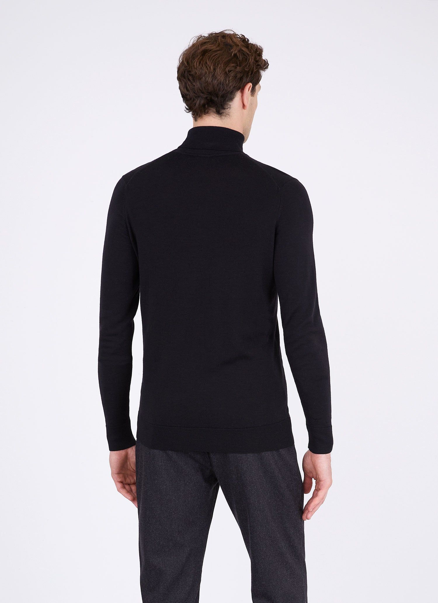 Men's Sea Island Cotton Roll Neck Sweater in Black sold by Sunspel product image thumbnail 4