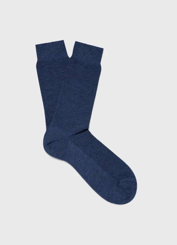 Men's Merino Wool Waffle Socks in Blue Jean sold by Sunspel
