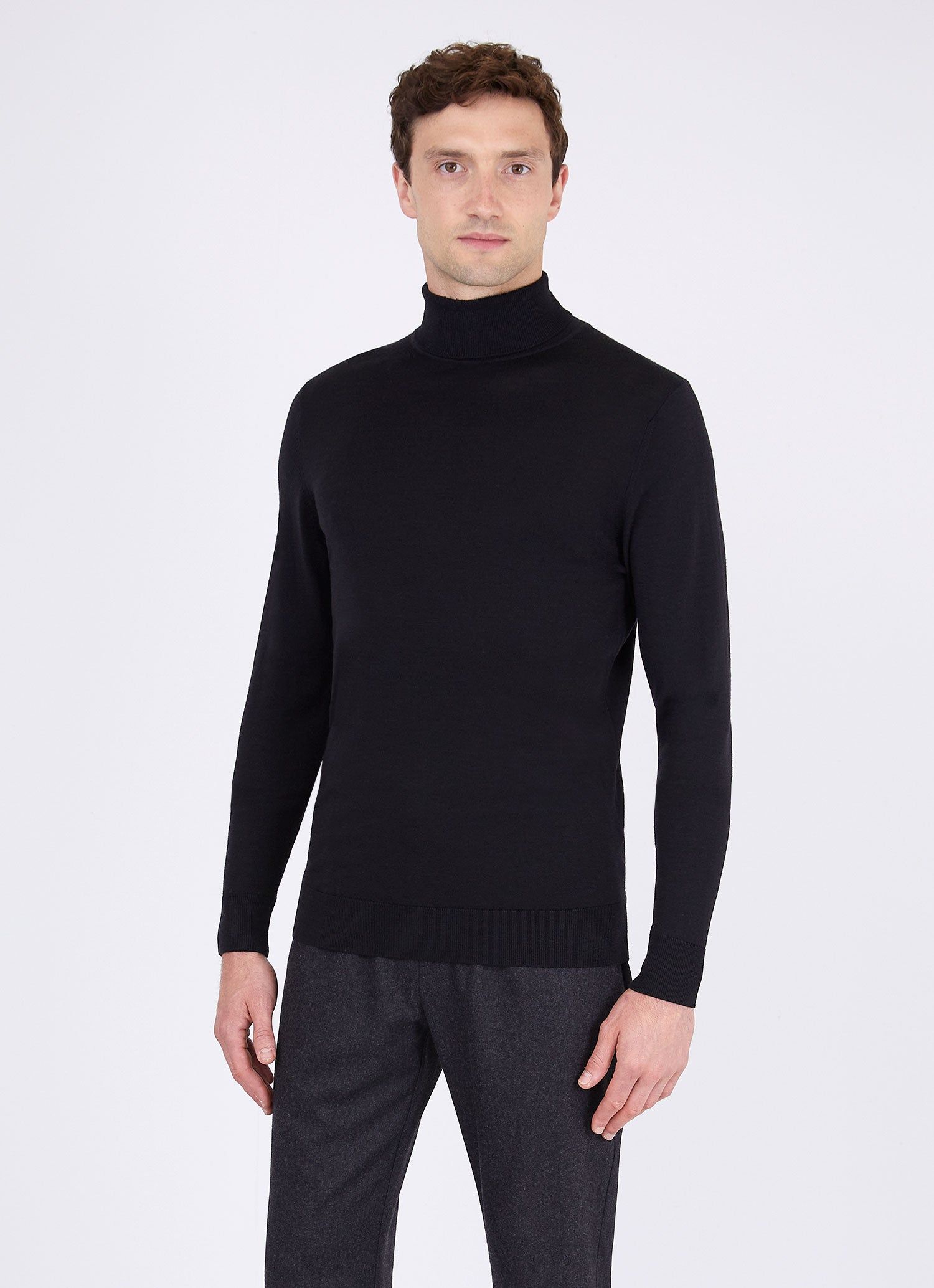 Men's Sea Island Cotton Roll Neck Sweater in Black sold by Sunspel product image thumbnail 2