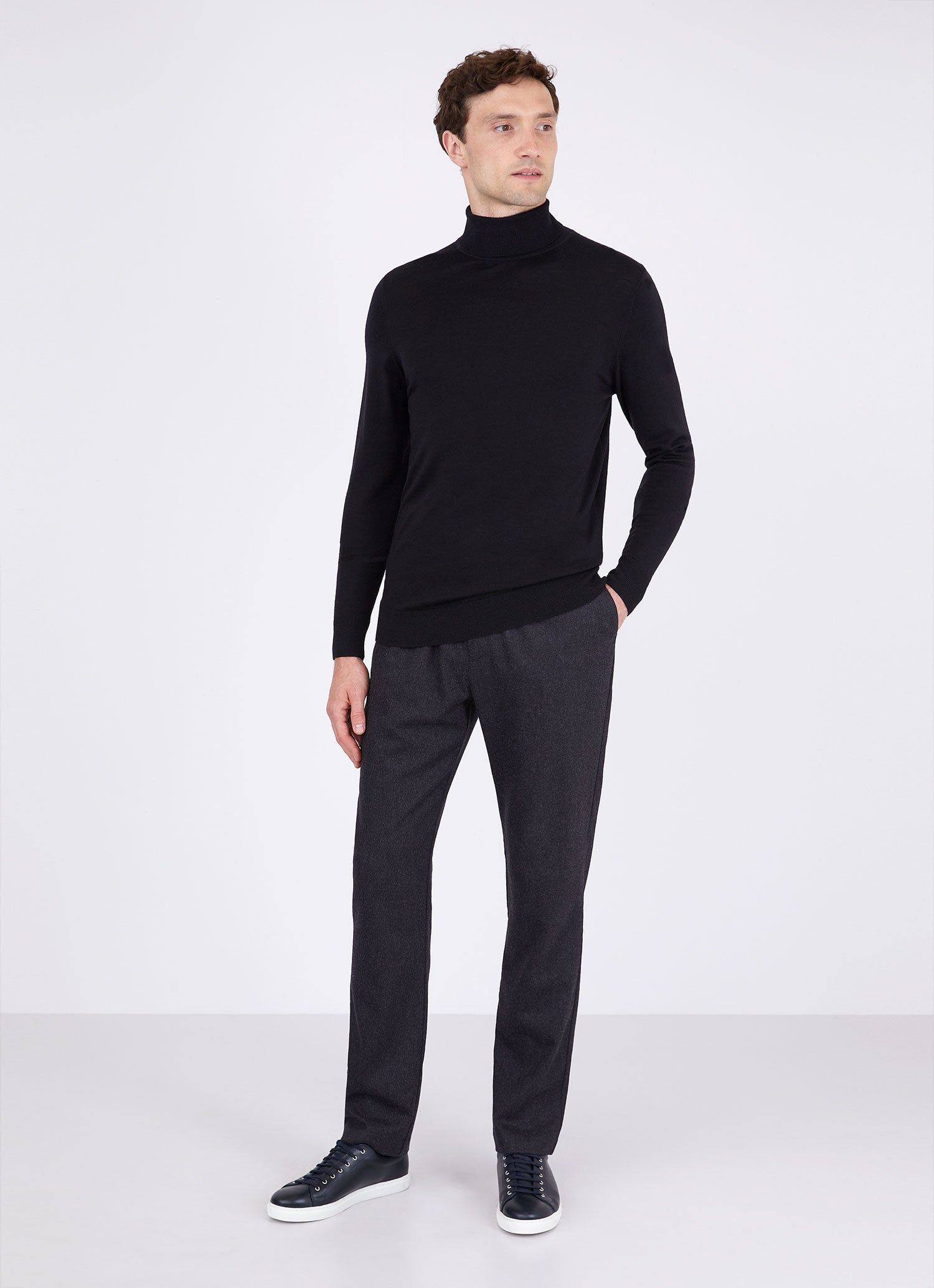 Men's Sea Island Cotton Roll Neck Sweater in Black sold by Sunspel product image thumbnail 3