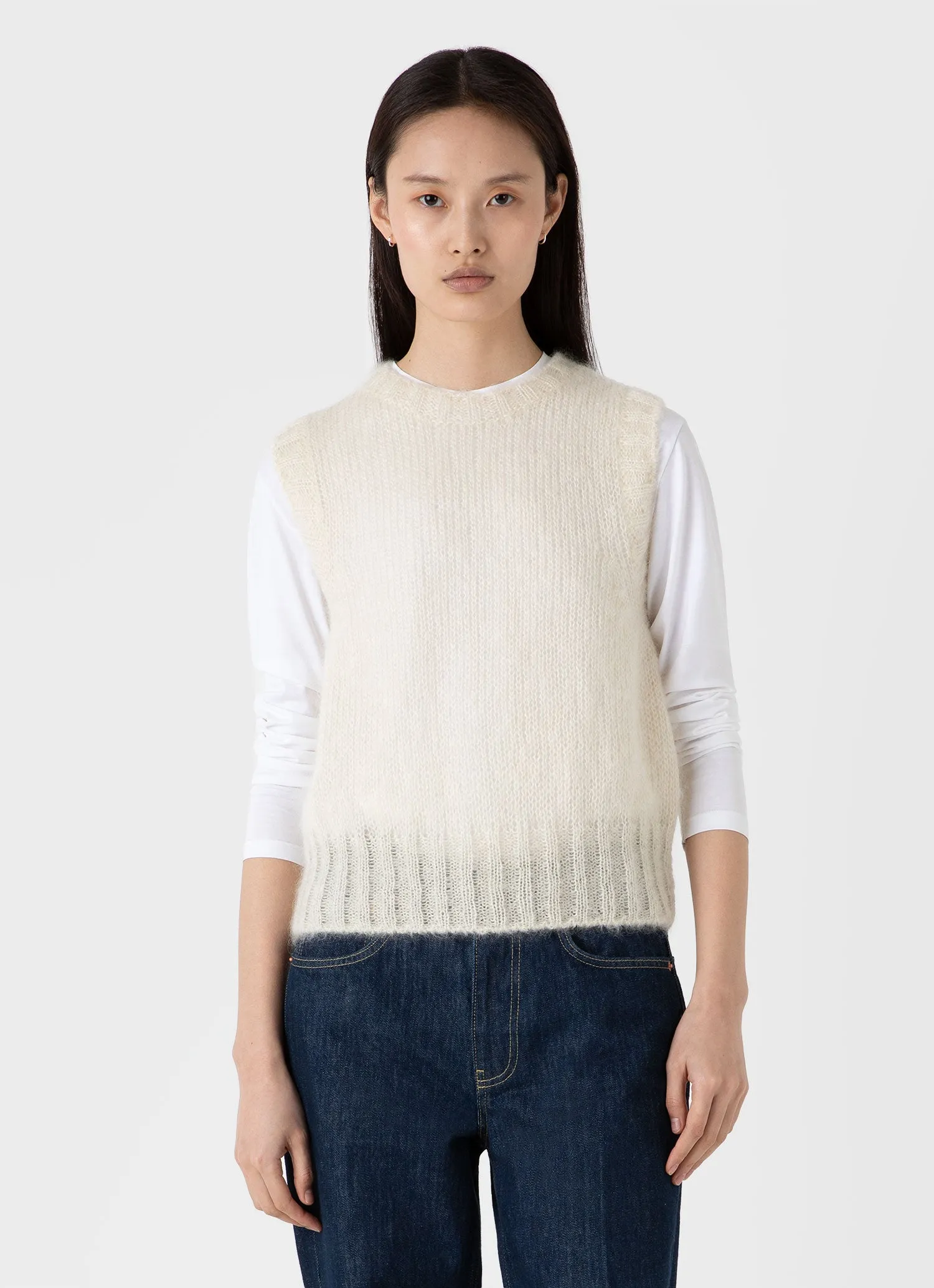 Women's Mohair Silk Vest in Ecru sold by Sunspel