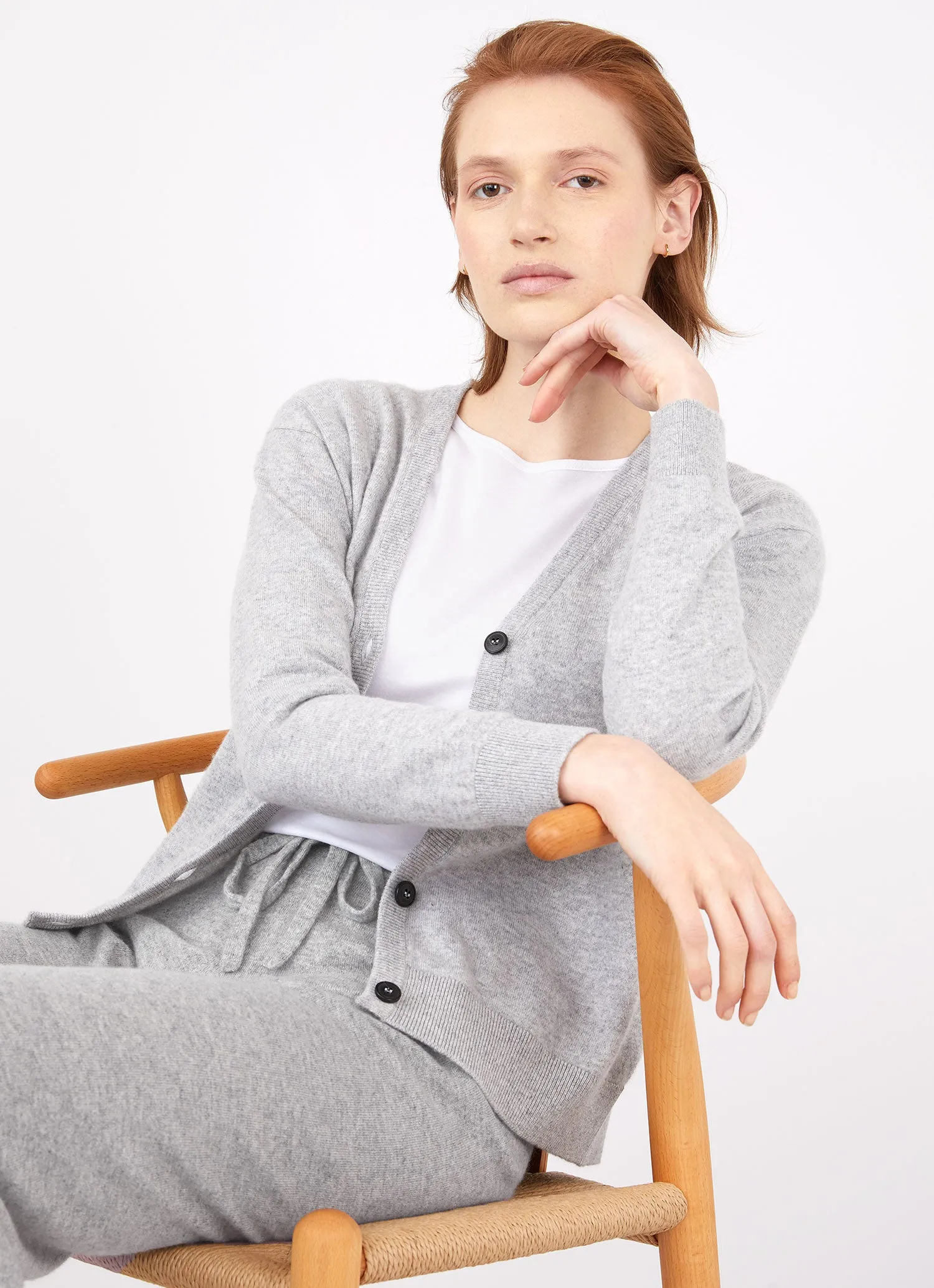 Women's Cashmere Boxy Cardigan in Grey Melange sold by Sunspel product image thumbnail 3