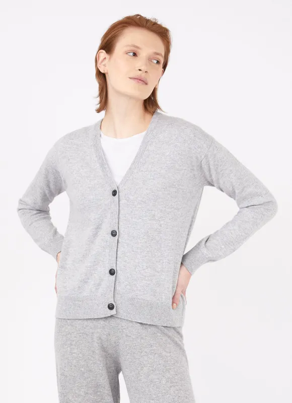 Women's Cashmere Boxy Cardigan in Grey Melange sold by Sunspel