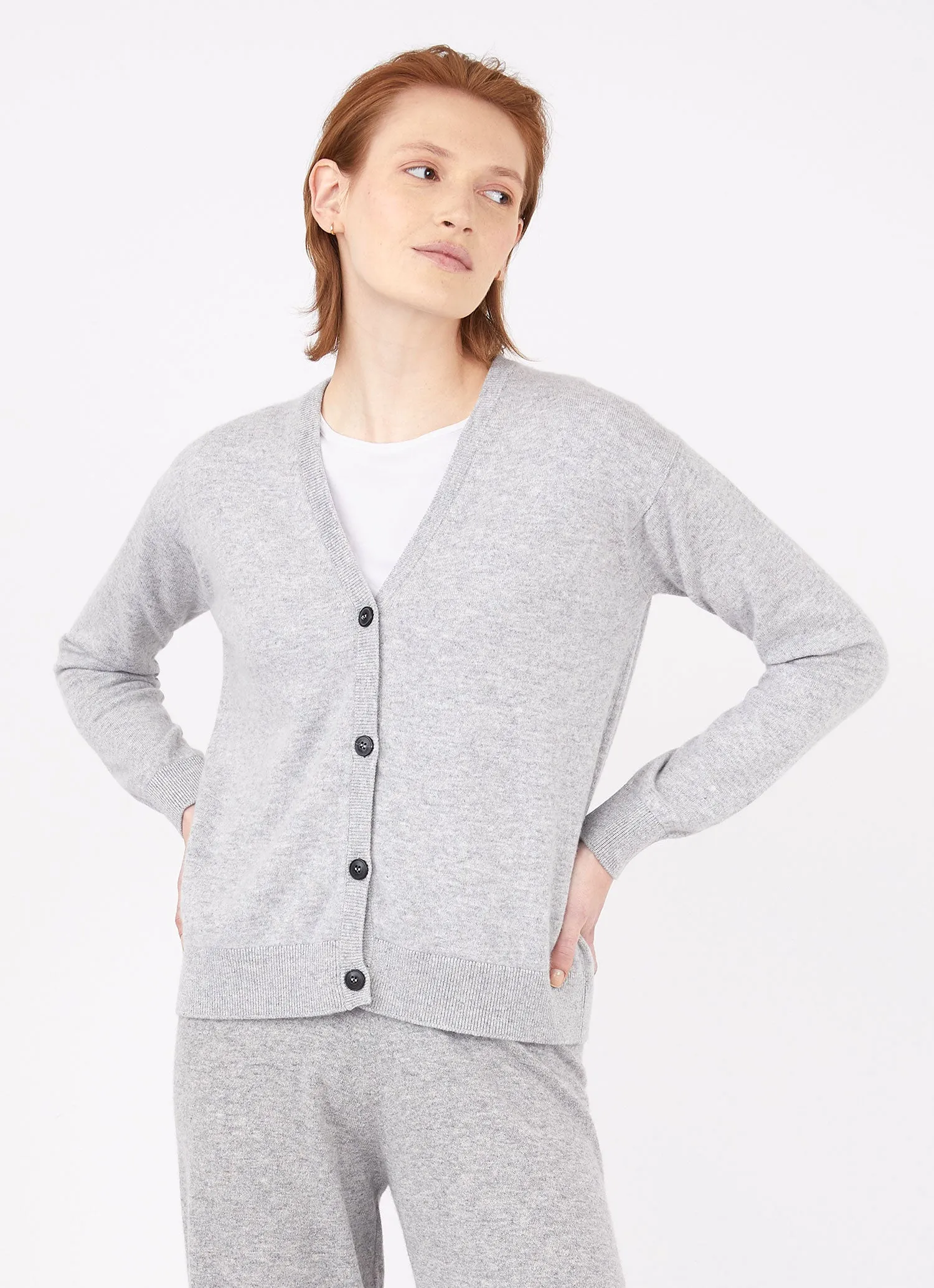 Women's Cashmere Boxy Cardigan in Grey Melange sold by Sunspel