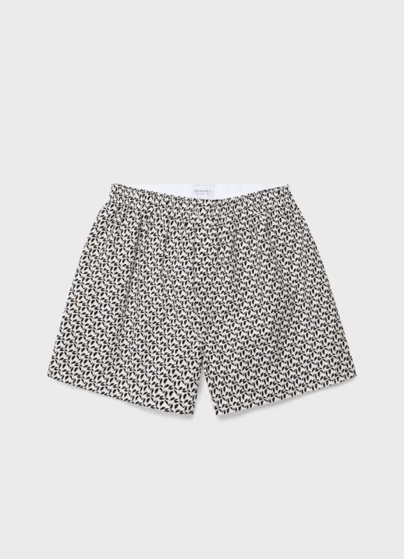 Men's Sunspel and Rosie McGuinness Boxer Short in Ecru/Black Leaf sold by Sunspel