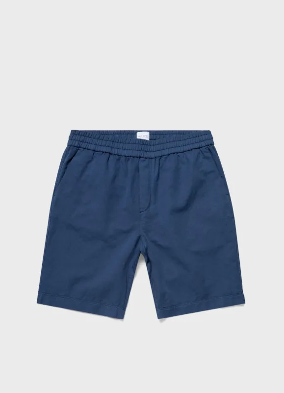 Men's Cotton Linen Drawstring Shorts in Atlantic Blue sold by Sunspel