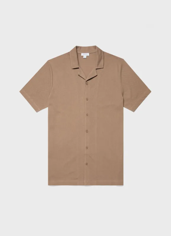 Men's Mr Porter Short Sleeve Shirt in Oat sold by Sunspel