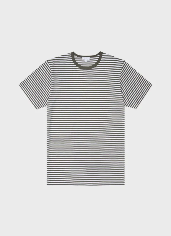 Men's Classic T-shirt in Hunter Green/White English Stripe sold by Sunspel