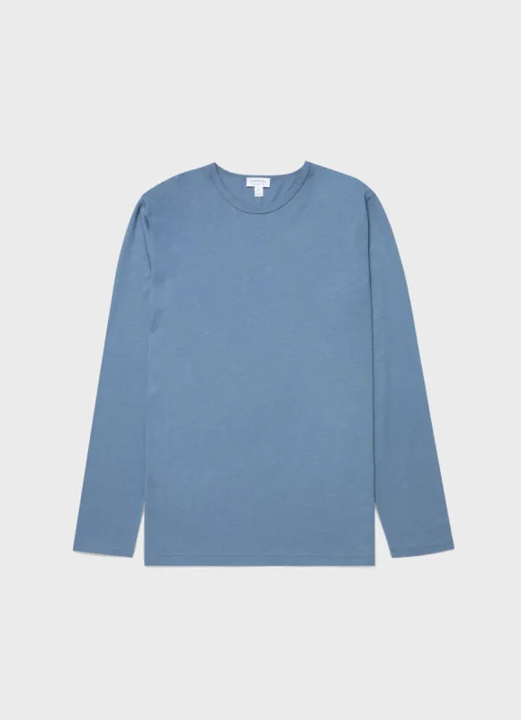 Men's Cotton Modal Lounge Long Sleeve T-shirt in Bluestone sold by Sunspel