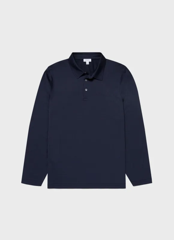Men's Long Sleeve Classic Jersey Polo Shirt in Navy sold by Sunspel