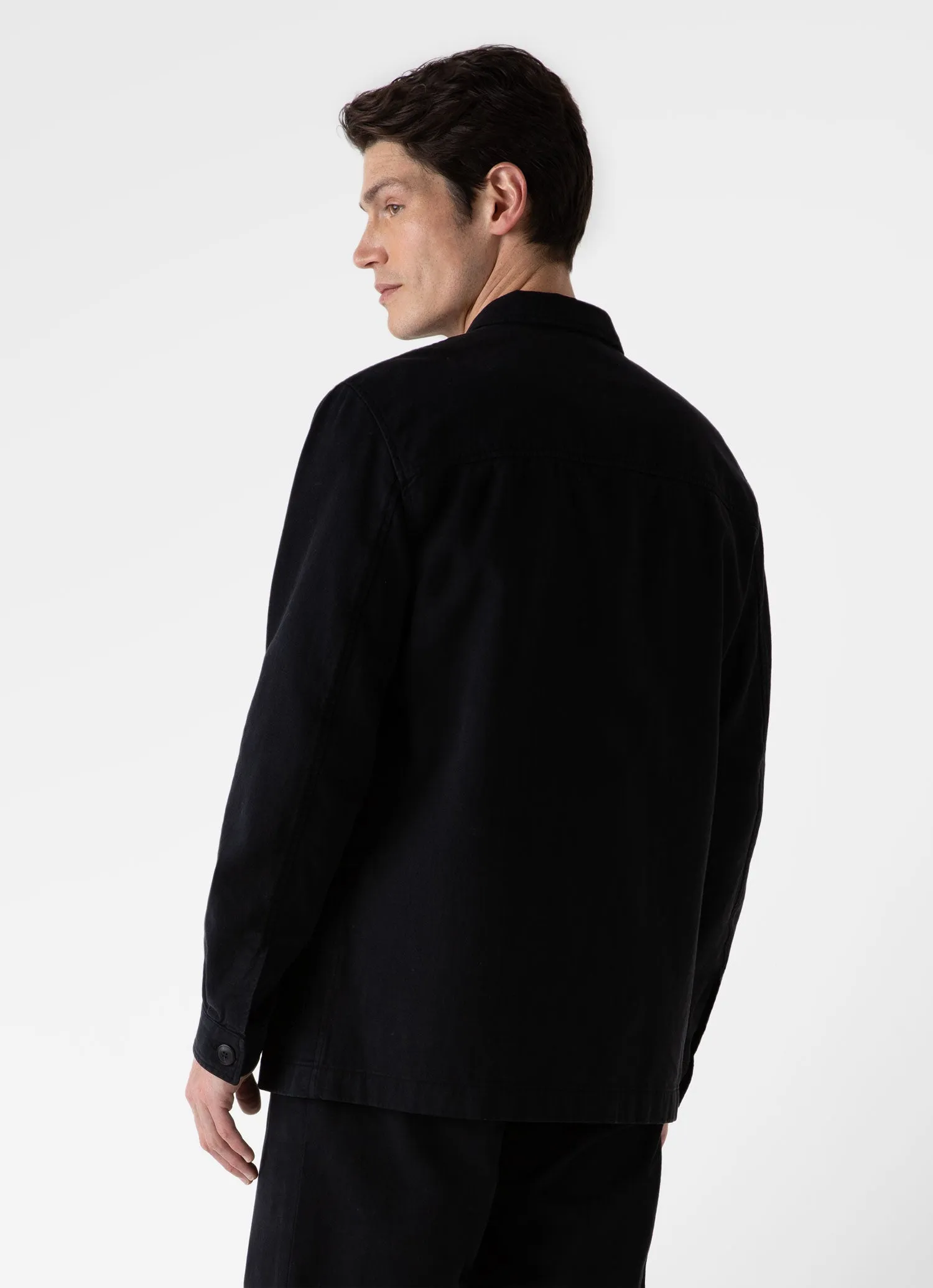 Men's Brushed Cotton Twin Pocket Jacket in Black sold by Sunspel product image thumbnail 5