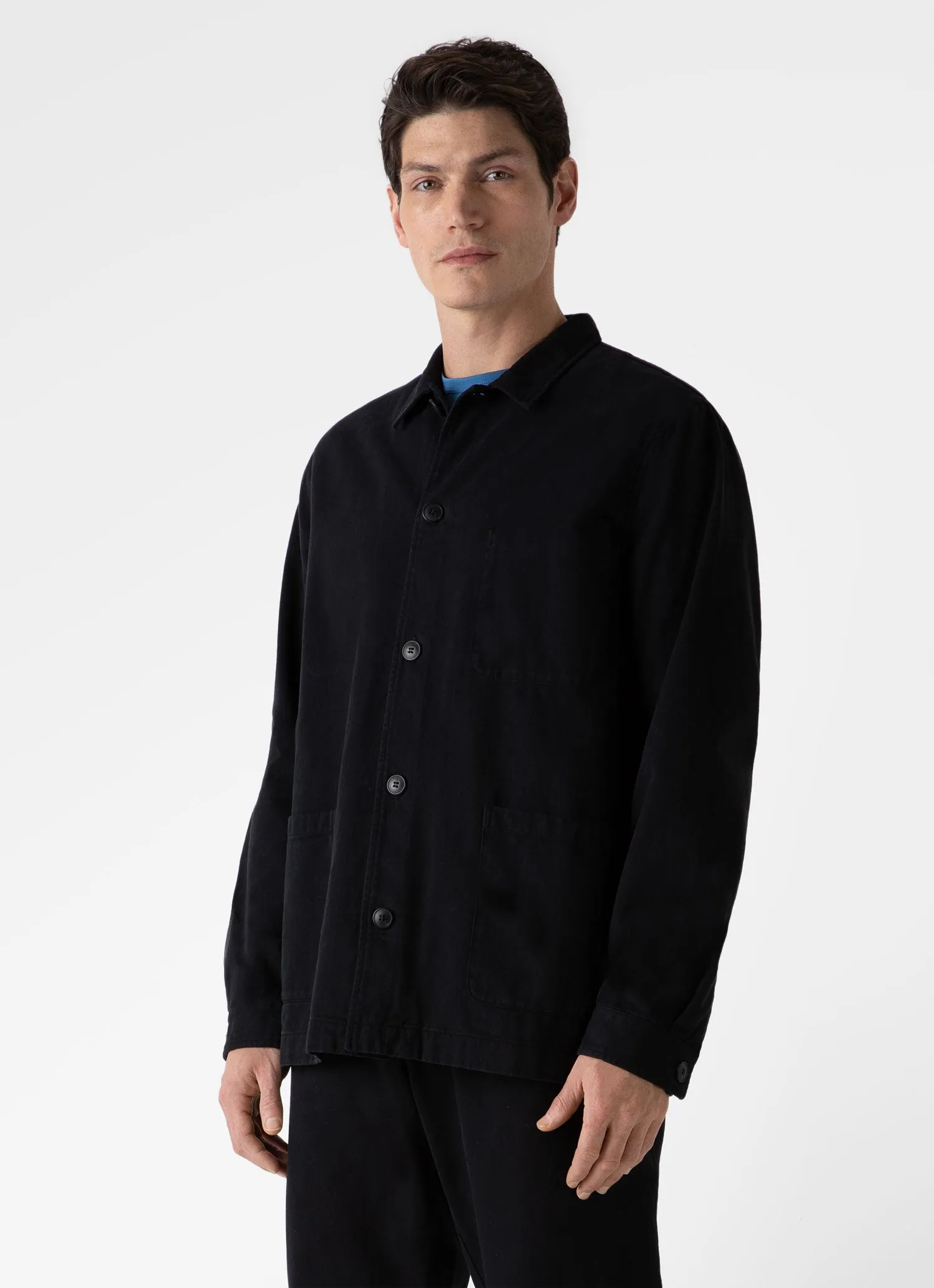 Men's Brushed Cotton Twin Pocket Jacket in Black sold by Sunspel product image thumbnail 2