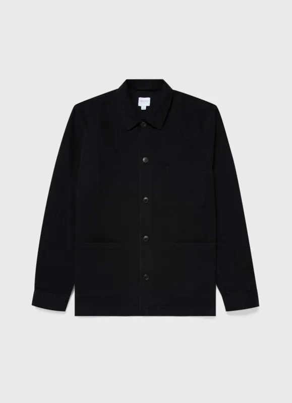 Men's Brushed Cotton Twin Pocket Jacket in Black sold by Sunspel