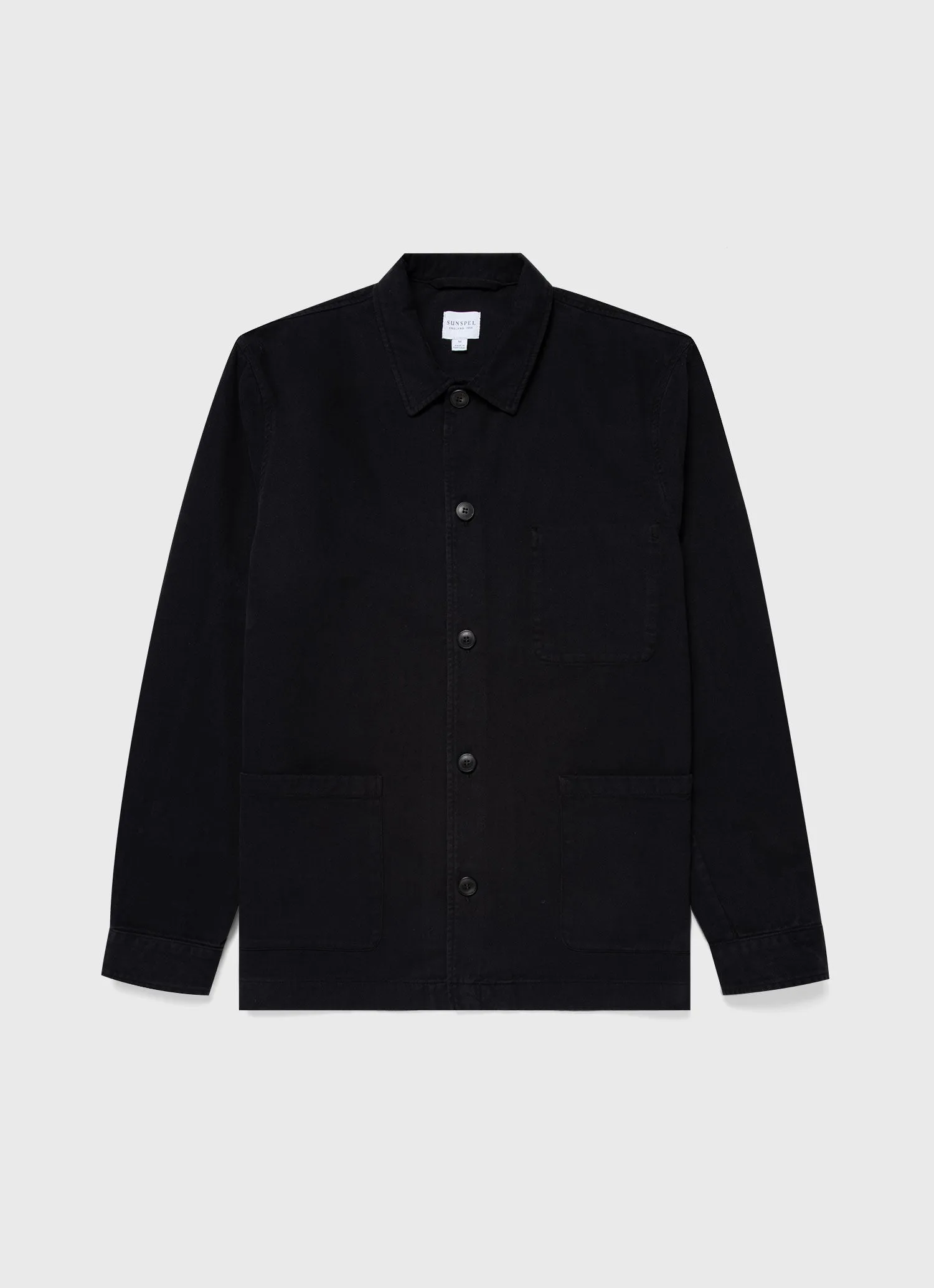 Men's Brushed Cotton Twin Pocket Jacket in Black sold by Sunspel