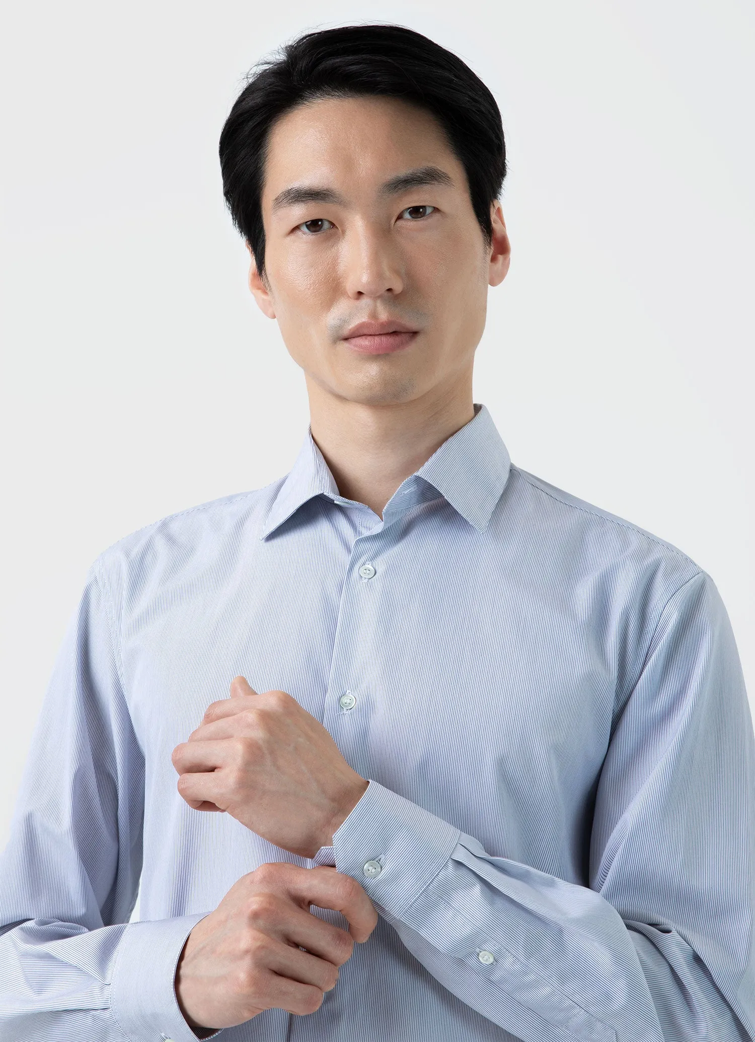 Men's Sea Island Cotton Shirt in Navy/White Fine Stripe sold by Sunspel product image thumbnail 5