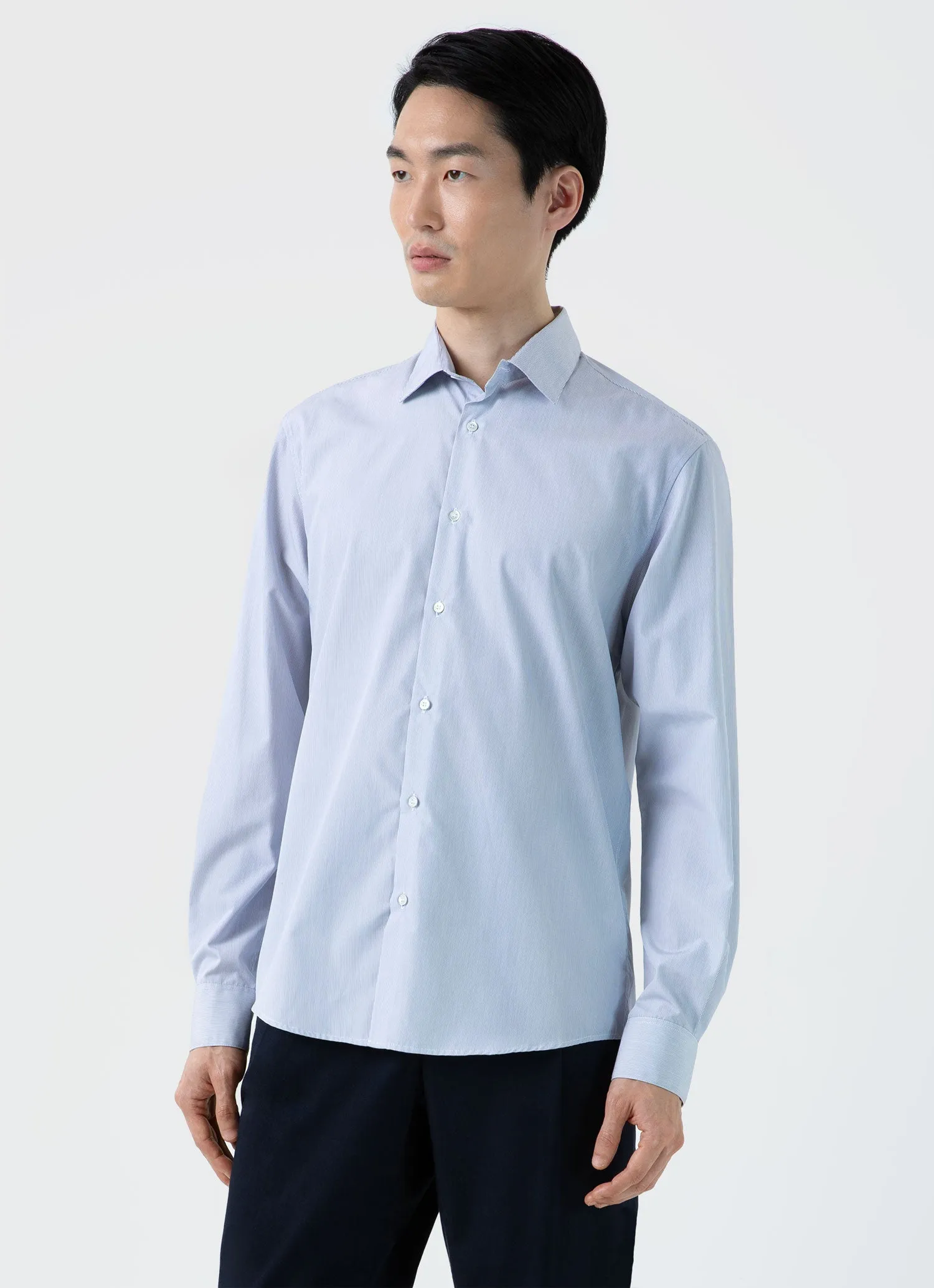 Men's Sea Island Cotton Shirt in Navy/White Fine Stripe sold by Sunspel product image thumbnail 2