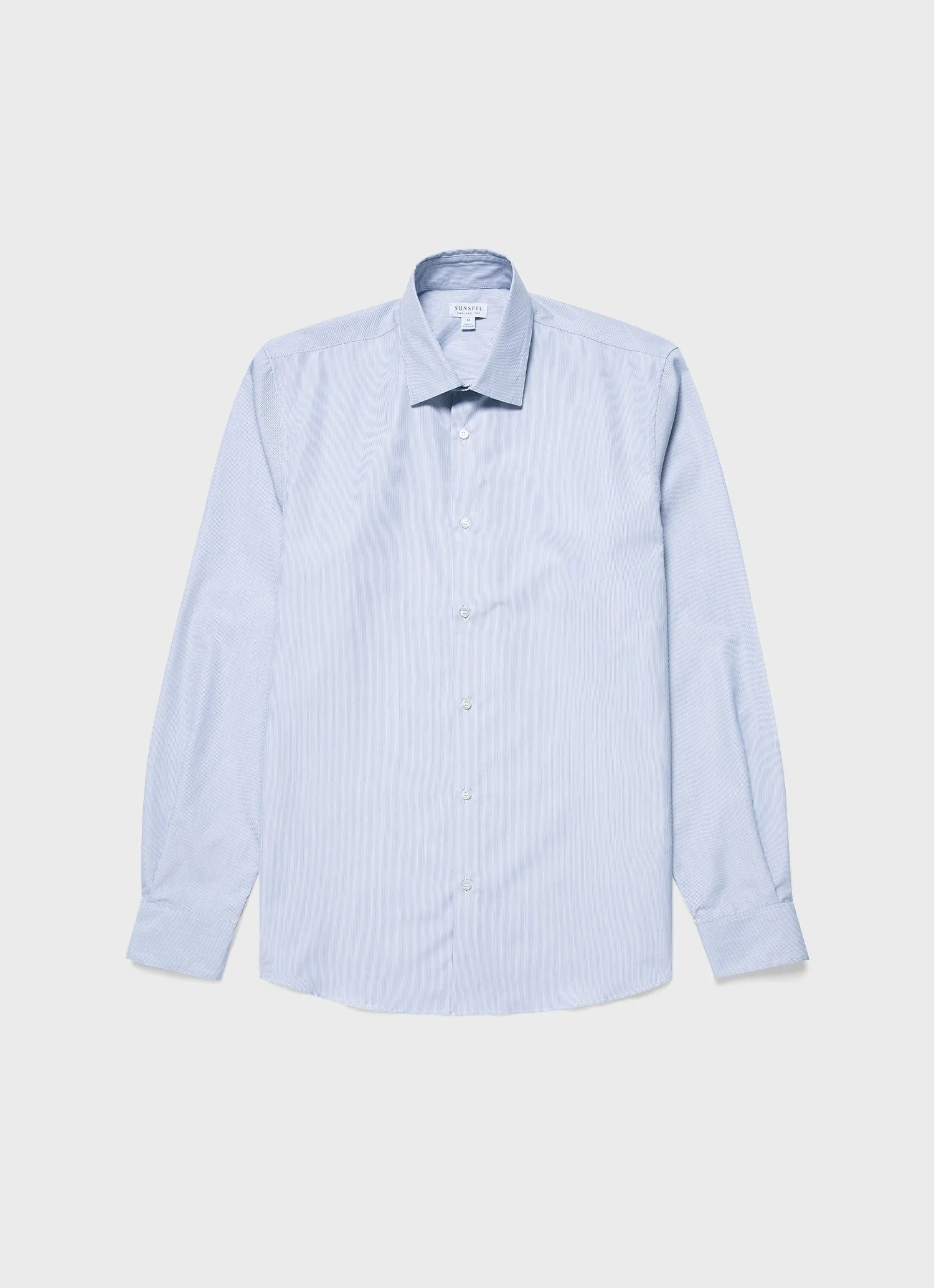Men's Sea Island Cotton Shirt in Navy/White Fine Stripe sold by Sunspel