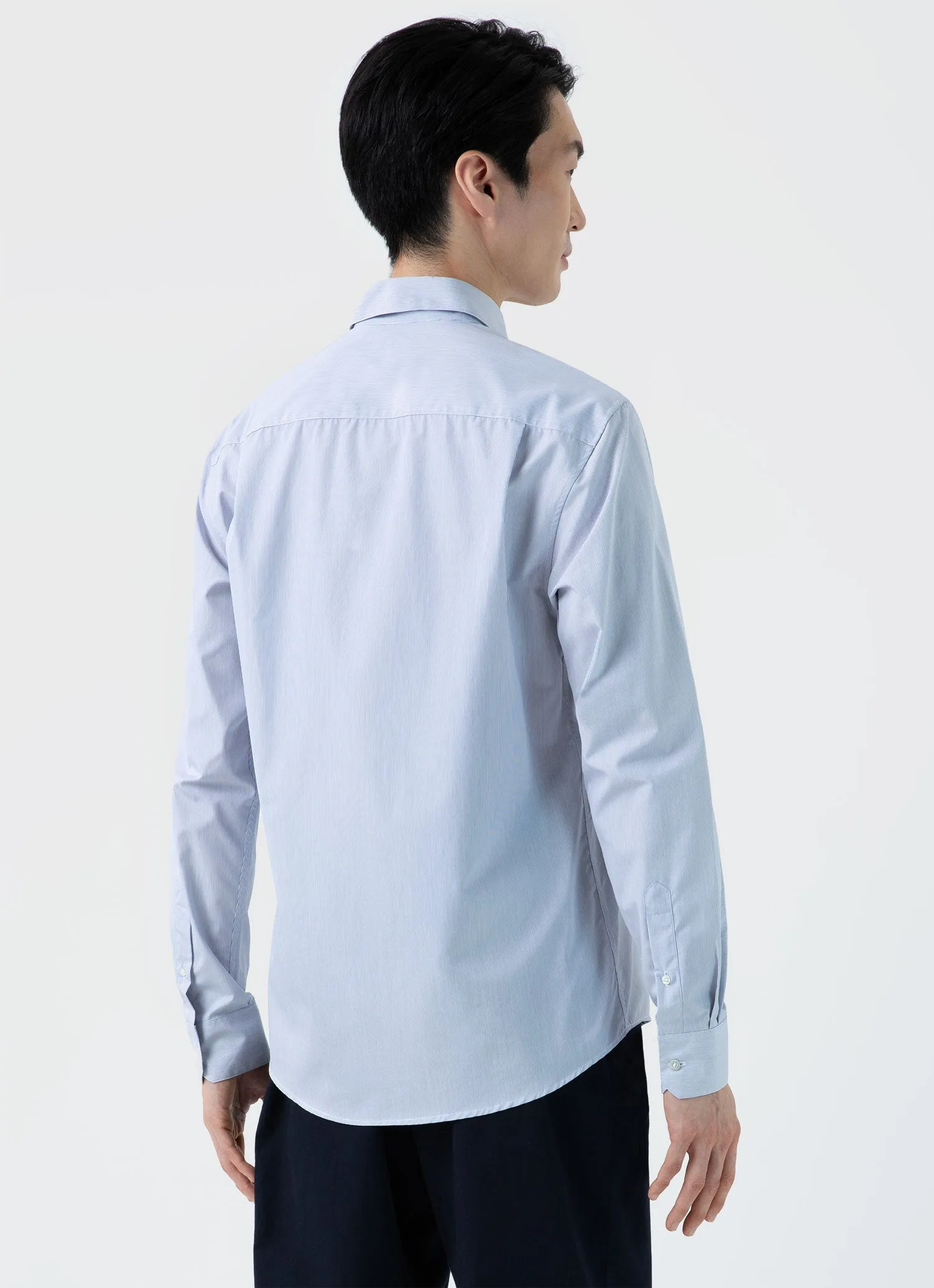Men's Sea Island Cotton Shirt in Navy/White Fine Stripe sold by Sunspel product image thumbnail 4
