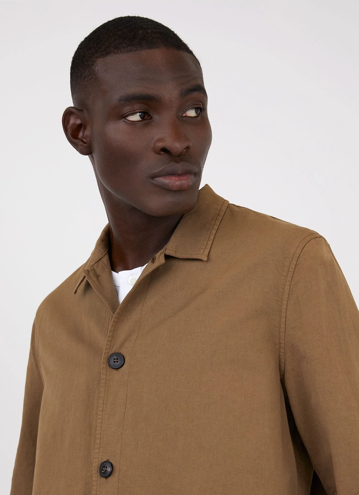 Men's Cotton Linen Twin Pocket Jacket in Dark Tan sold by Sunspel product image thumbnail 5